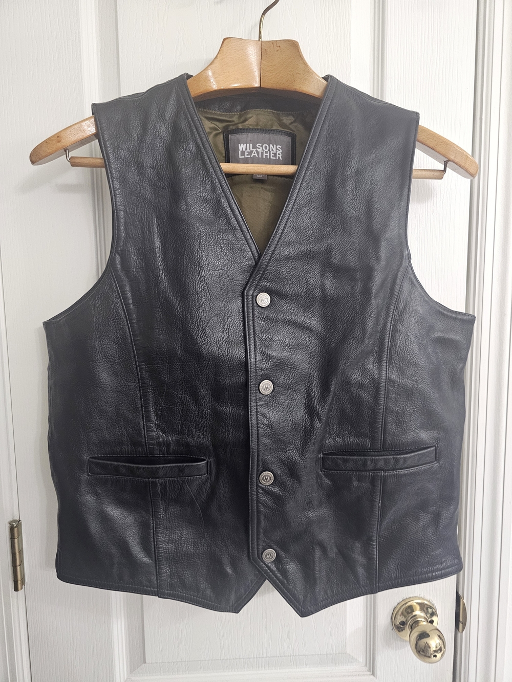 Wilsons Leather Men's Black Leather Button-Front Vest